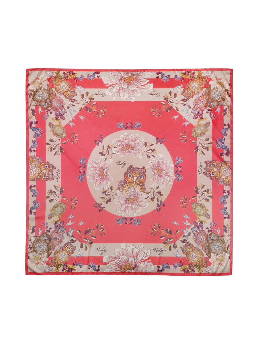 Red Sweet Owl & Pink Moon Scarf