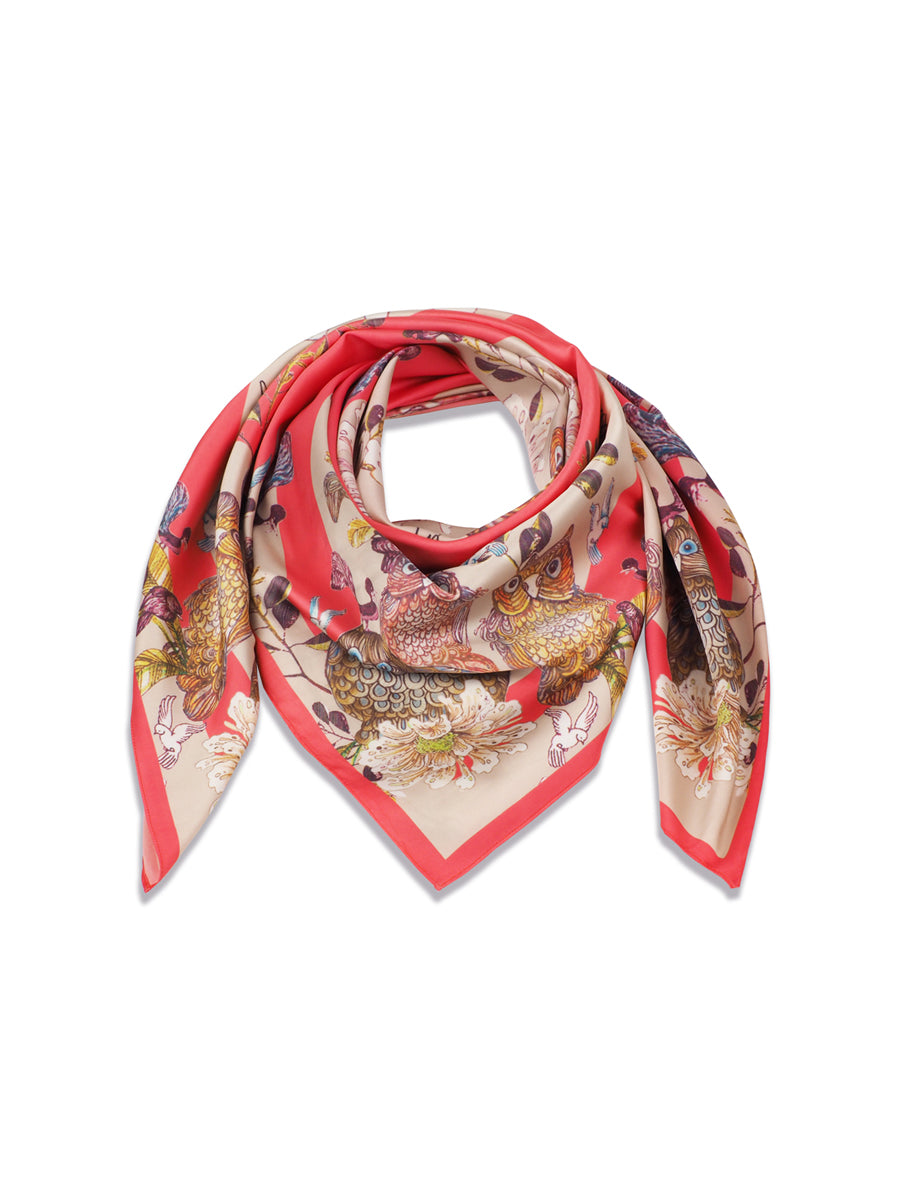Red Sweet Owl & Pink Moon Scarf