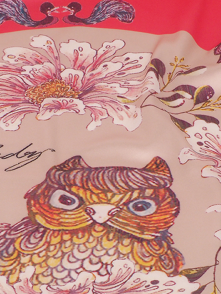 Red Sweet Owl & Pink Moon Scarf