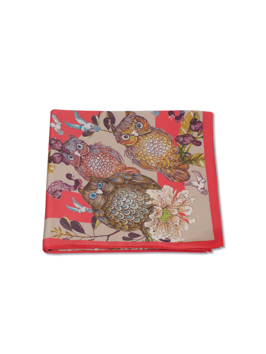 Red Sweet Owl & Pink Moon Scarf