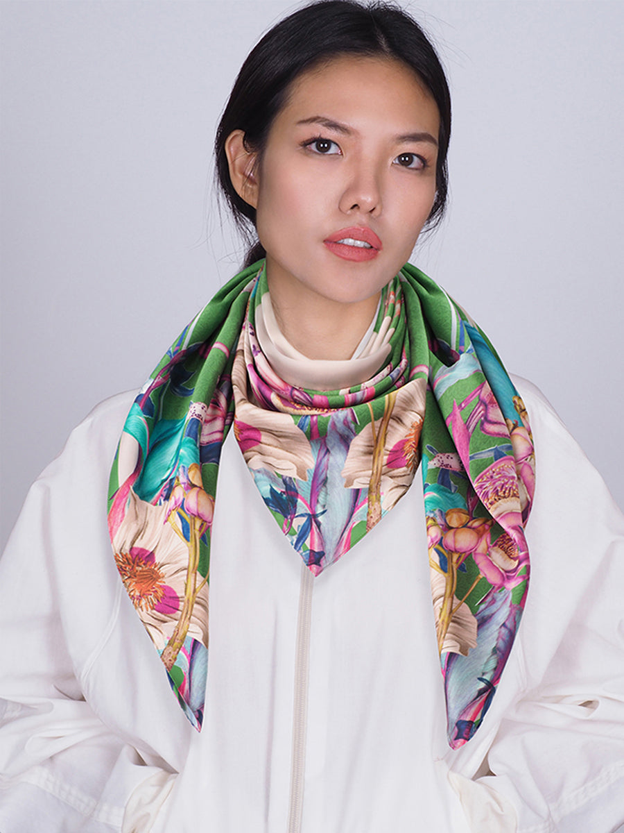 Green Shala Flower in Secret Garden Scarf