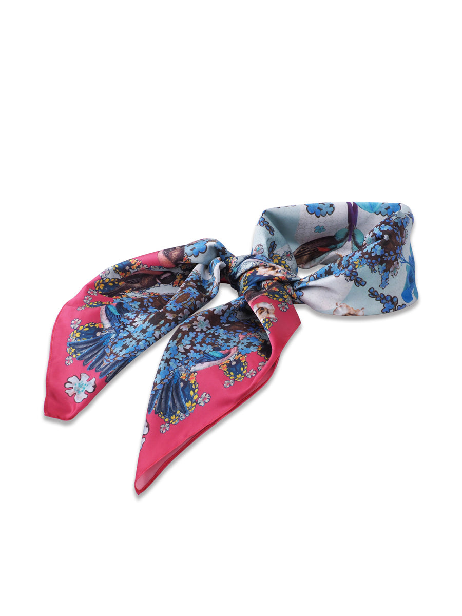 Red Bird & Zinnia Scarf