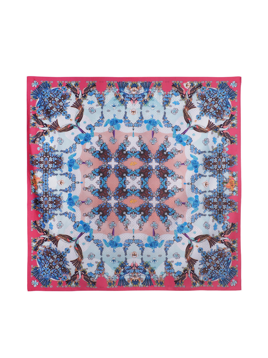 Red Bird & Zinnia Scarf