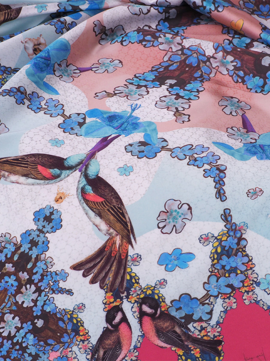 Red Bird & Zinnia Scarf