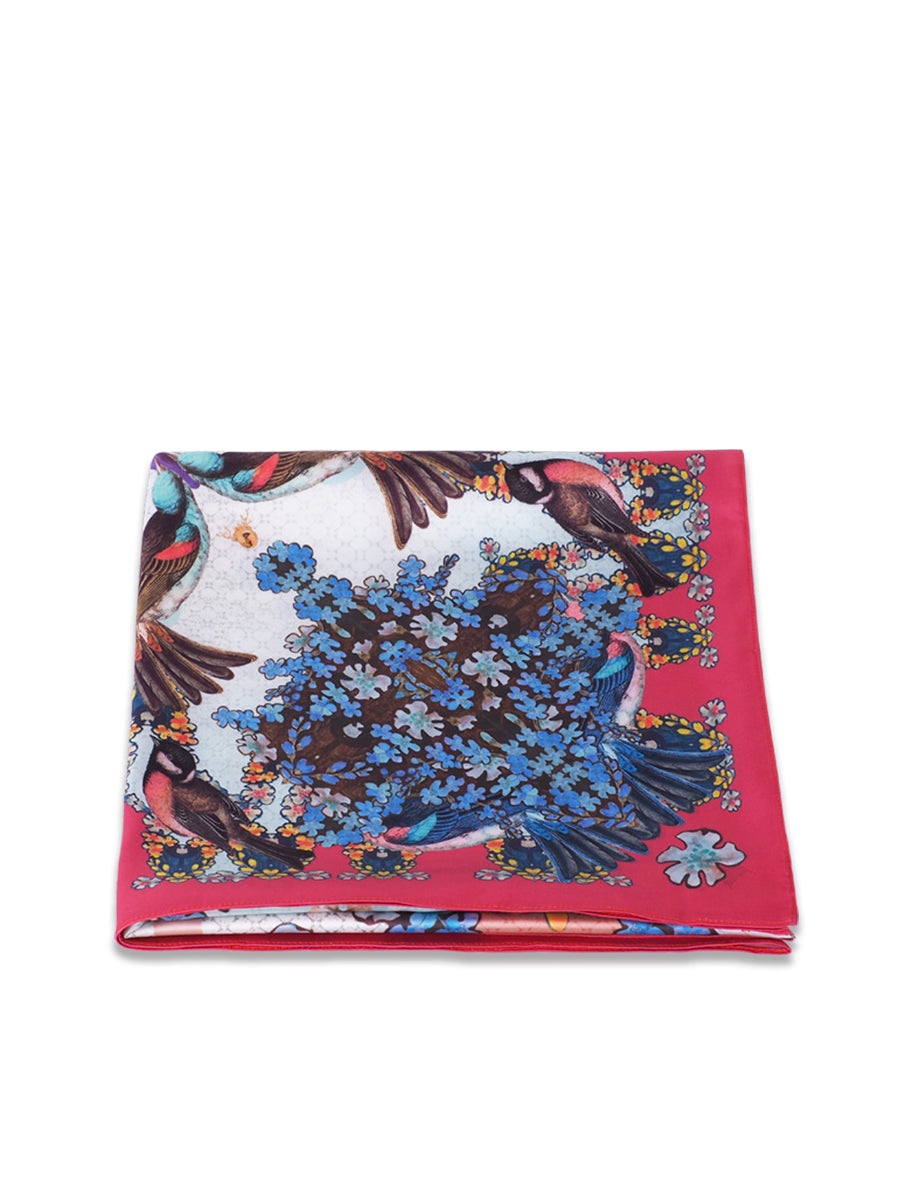 Red Bird & Zinnia Scarf