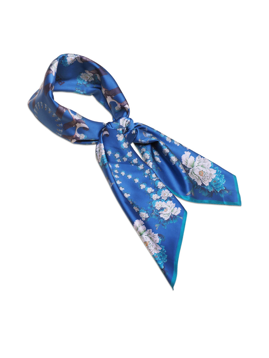 Blue Flying Cranes with Green Rim Scarf