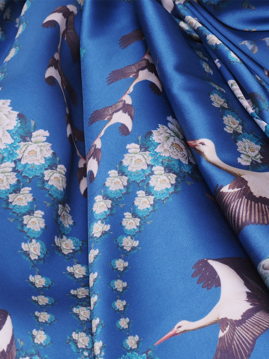 Blue Flying Cranes with Green Rim Scarf