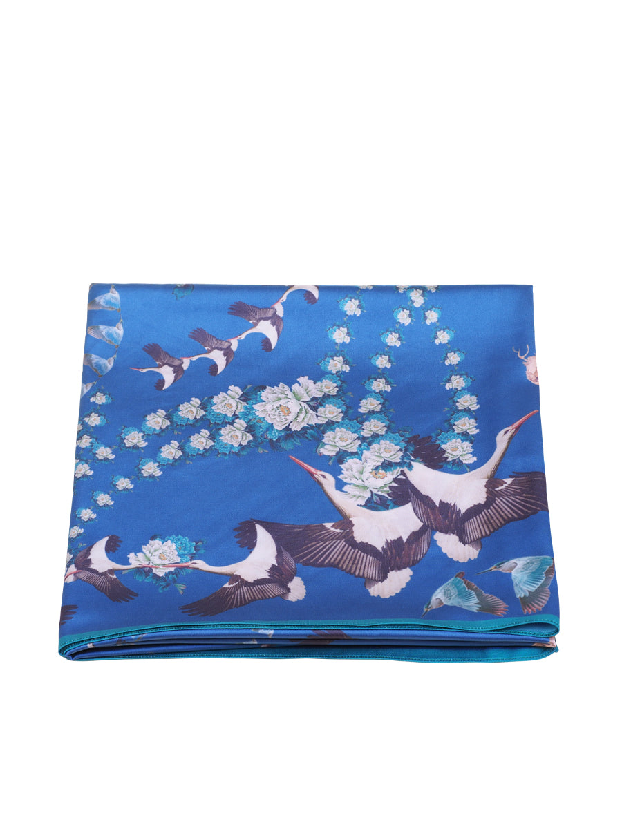 Blue Flying Cranes with Green Rim Scarf
