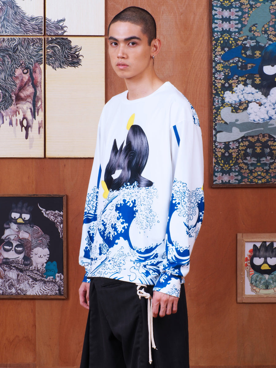 WHITE  THE GREAT WAVE SWEATSHIRT