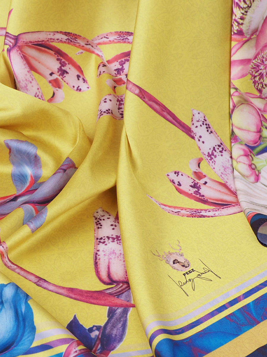 ผ้าพันคอพิมพ์ลายดอกสาละในสวนแห่งความลับสีเขียว
